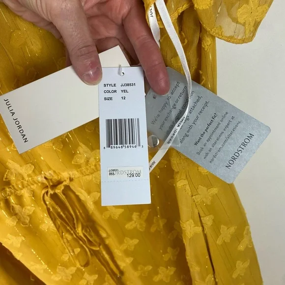 NWT Nordstrom Julia Jordan Size 12 Mustard Yellow Jacquard Midi Dress New W Tags - Picture 7 of 16
